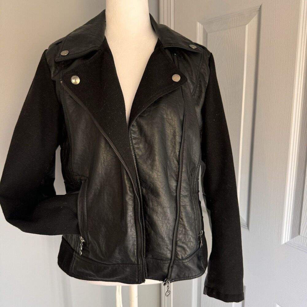 Dollhouse‎ NYC Outerwear Sz L Vegan Leather and wool blend Moto Jacket w/Pockets